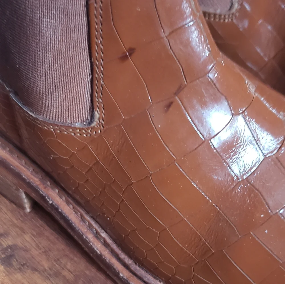 Free People Brown Croc-Embossed Leather Ankle Boots